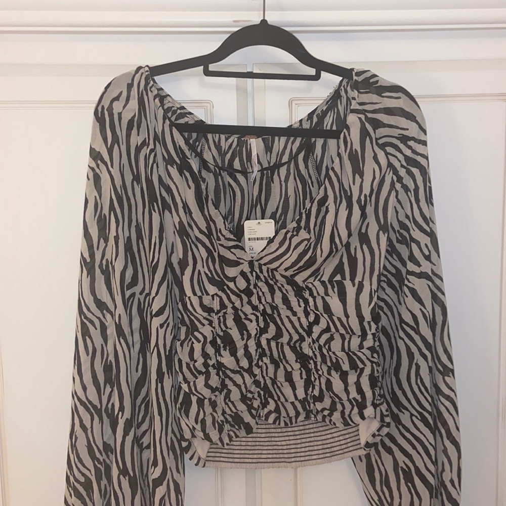 Free People Long Sleeve Zebra Blouse